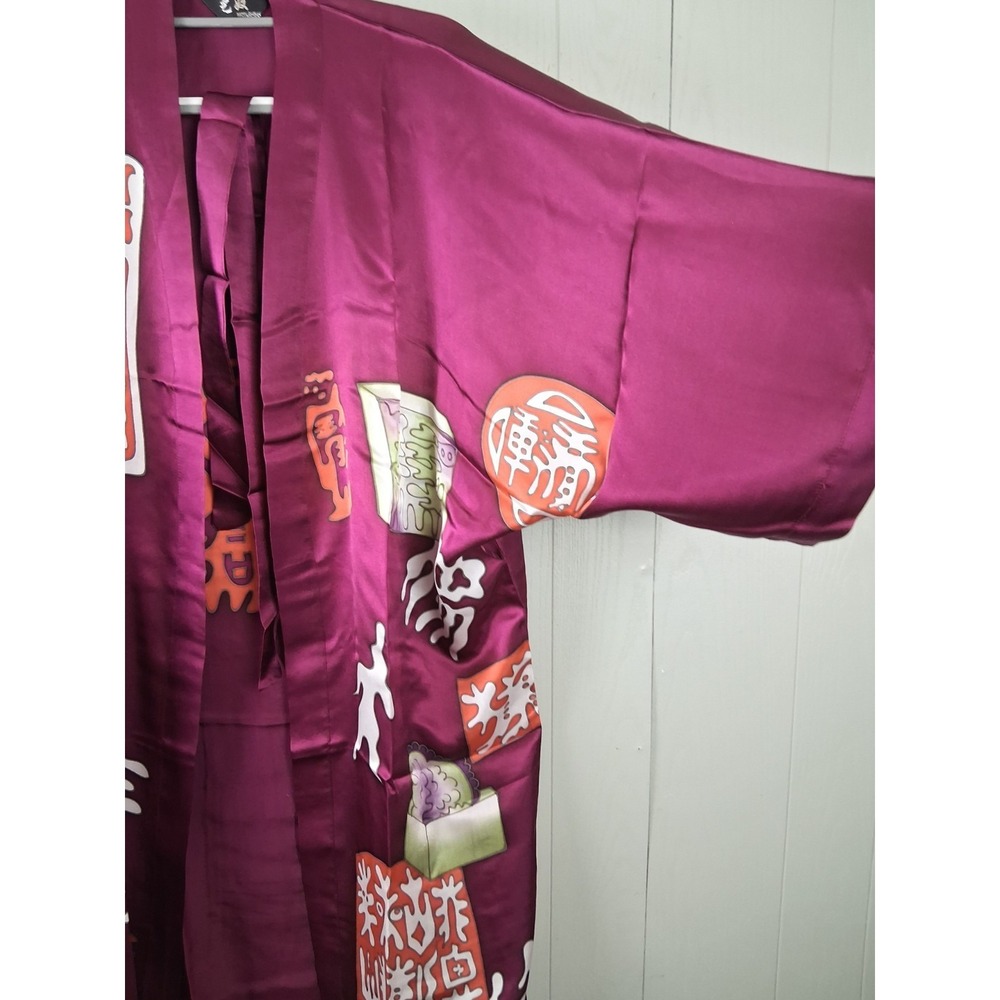 100% Mulberry Silk Kimono Robe Chinese NWOT Wine Color One Size - Picture 4 of 9